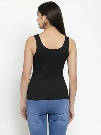 Women Black Cotton U-neck Solid Tank top-thumb3