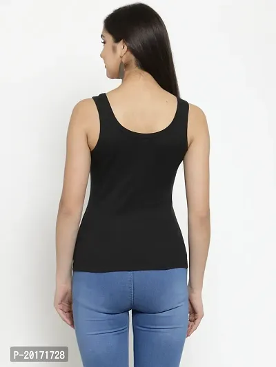 Women Black Cotton U-neck Solid Tank top-thumb4