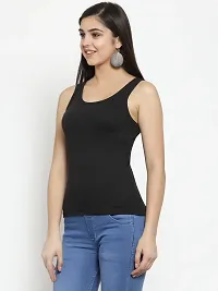 Women Black Cotton U-neck Solid Tank top-thumb1