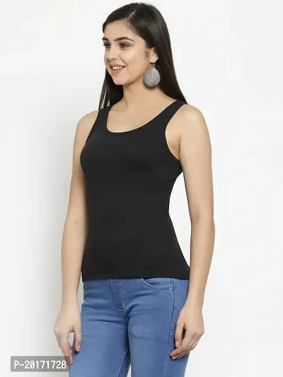 Women Black Cotton U-neck Solid Tank top-thumb2