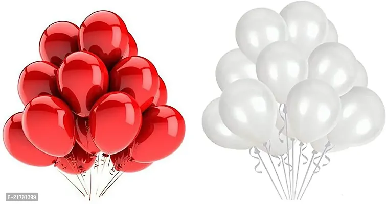 Classic Solid Birthday and Party Decoration Latex Balloon, Pack Of 50, Red, White Decoration Balloon (Red, White, Pack Of 50)