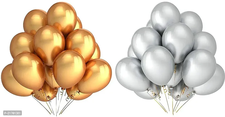 Classic Solid Birthday and Party Decoration Latex Balloon, Pack Of 50, Golden, Silver Decoration Balloon (Gold, Silver, Pack Of 50)-thumb0