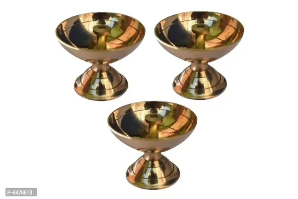 Brass Diya /Deep / oil Lamp for pooja (Set of 3, Diameter 4 cm)-thumb0