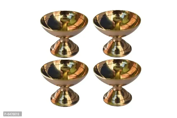 Brass Diya /Deep / oil Lamp for pooja (Set of 4, Diameter 4 cm)-thumb0