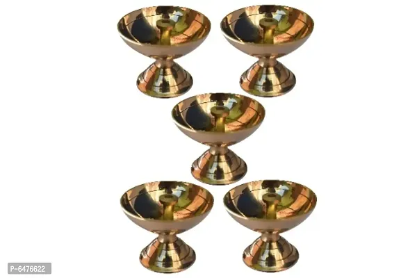 Brass Diya /Deep / oil Lamp for pooja (Set of 5, Diameter 4 cm)-thumb0