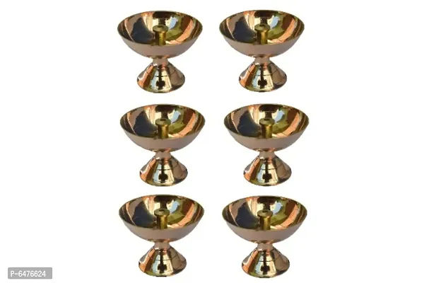 Brass Diya /Deep / oil Lamp for pooja (Set of 6, Diameter 4 cm)-thumb0