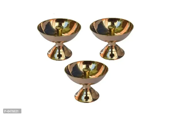 Brass Diya /Deep / oil Lamp for pooja (Set of 3, Diameter 5.5 cm)-thumb0