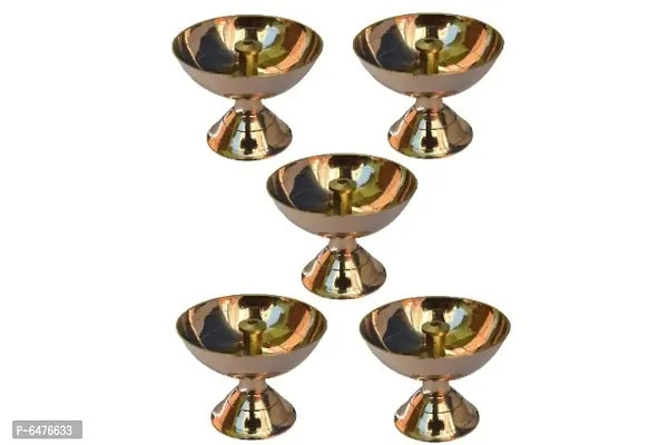 Brass Diya /Deep / oil Lamp for pooja (Set of 5, Diameter 5.5 cm)-thumb0