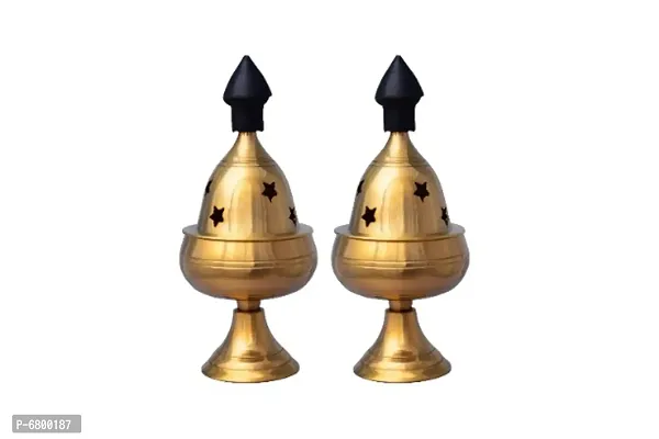 Brass star Diya / Deep / oil Lamp for pooja with Cap (Set of 2, Diameter 5 cm)