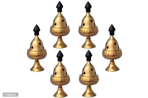 Brass star Diya / Deep / oil Lamp for pooja with Cap (Set of 6, Diameter 5 cm)