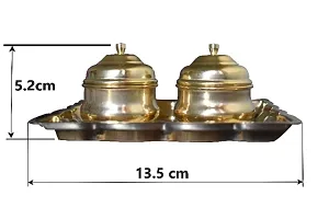 Brass Kunguma Chimil / Chandan Roli/Tika Chopda Set/ Chawal Akshat Haldi Dibbi ( 9cm x 13cm x 5cm) Puja Articles-thumb1