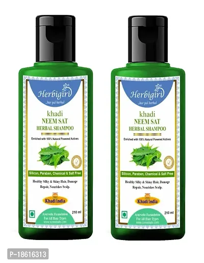 Herbigiri Khadi Natural Neem Sat Herbal Shampoo 210ml Pack of 2