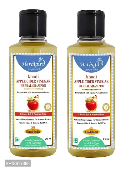 Herbigiri Khadi Natural Apple Cider Vinegar Herbal Shampoo SLS FREE 210ml Pack of 2