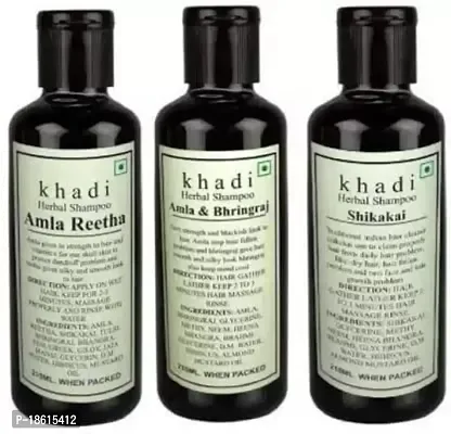 Khadi Herbal Pure  Natural Shampoo Combo Pack - Amla Bhrinraj- Amla Reetha- Shikakai (Pack Of 3) (630Ml)