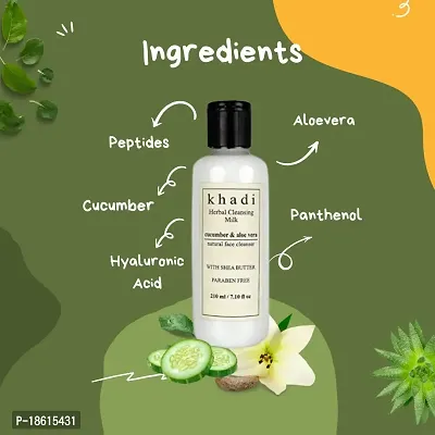 Khadi Herbal Cleansing Milk for face | whitening Cream with Shea Butter, Cucumber and Aloevera | Natural Face Cleanser | Paraben Free | For all Skin Types | Pack of 1 (210ml)-thumb3