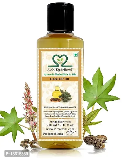 S2M KHADI HERBAL Cold-Pressed, Pure Castor Oil for Hair Growth, Skin and Eyebrow 420 ml (Pack of 2 , 210 ml Each)