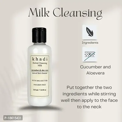 Khadi Herbal Cleansing Milk for face | whitening Cream with Shea Butter, Cucumber and Aloevera | Natural Face Cleanser | Paraben Free | For all Skin Types | Pack of 1 (210ml)-thumb2