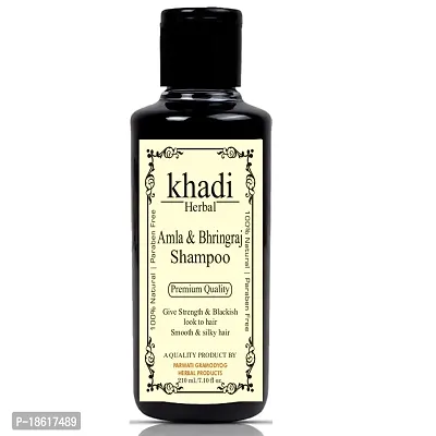 Khadi herbal Amla and Bhringraj Shampoo Strengthens Hair Parabens Free Silicon Free Herbal Shampoo (210 ML)-thumb2