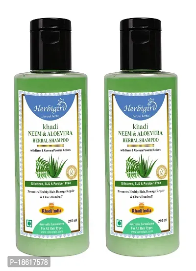Herbigiri Khadi Natural Neem  Aloevera Herbal Shampoo SLS FREE 210ml Pack of 2-thumb2