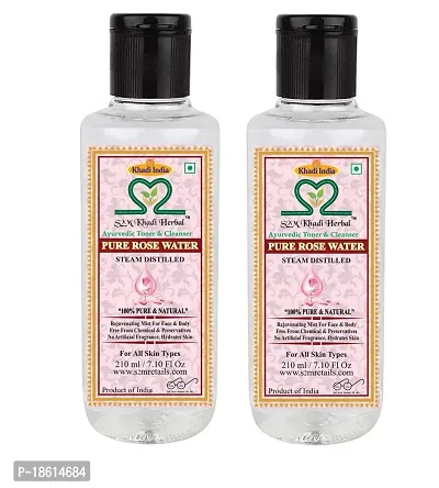 S2M Khadi Herbal Rose water/Toner Rejuvenating Mist For Face and Body Steam Distilled for all Skin Types 210 ml - pack of 2