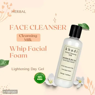 Khadi Herbal Cleansing Milk for face | whitening Cream with Shea Butter, Cucumber and Aloevera | Natural Face Cleanser | Paraben Free | For all Skin Types | Pack of 1 (210ml)-thumb5