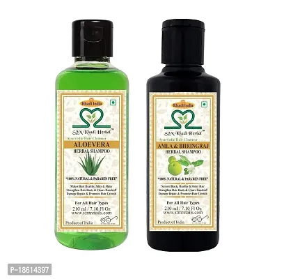 Khadi Hair combo Aloevera  Amla Bhringraj Shampoo -Pack of 2