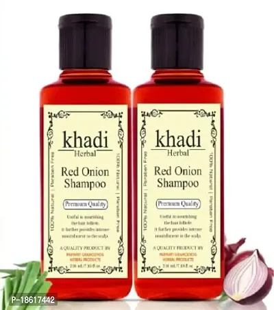 Khadi herbal Red Onion Shampoo For Fresh, Strong and Shining Hair Hair Fall Control, Hair Strengthening | Paraben Free, Natural (210 ML)