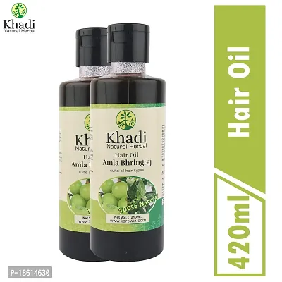 Khadi Bhringraj Hair Oil, 210ml (Pack of 2) by Parvati Gramodyog Herbal Products - Made in India, black-thumb2