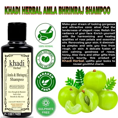 Khadi herbal Amla and Bhringraj Shampoo Strengthens Hair Parabens Free Silicon Free Herbal Shampoo (210 ML)-thumb3