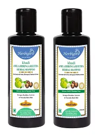 Herbigiri Khadi Natural Amla Bhringa Reetha (3 in 1) Herbal Shampoo SLS FREE 210ml Pack of 2-thumb1