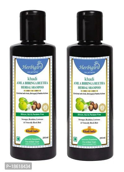 Herbigiri Khadi Natural Amla Bhringa Reetha (3 in 1) Herbal Shampoo SLS FREE 210ml Pack of 2-thumb2