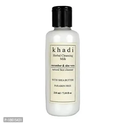 Khadi Herbal Cleansing Milk for face | whitening Cream with Shea Butter, Cucumber and Aloevera | Natural Face Cleanser | Paraben Free | For all Skin Types | Pack of 1 (210ml)-thumb0