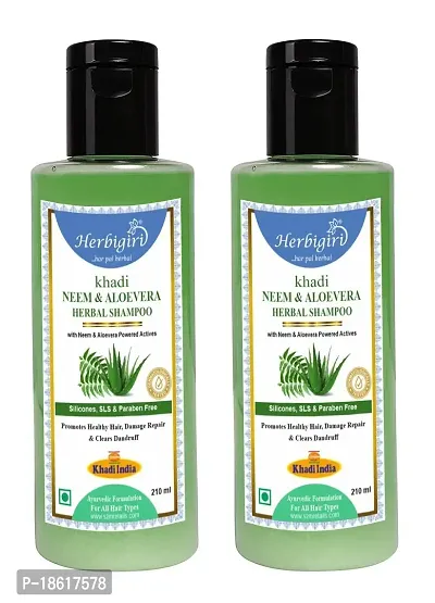 Herbigiri Khadi Natural Neem  Aloevera Herbal Shampoo SLS FREE 210ml Pack of 2-thumb0
