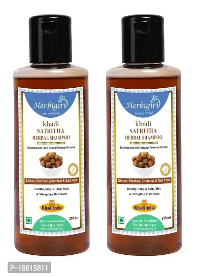 Herbigiri Khadi Natural Satritha Herbal Shampoo 210ml Pack of 3-thumb2