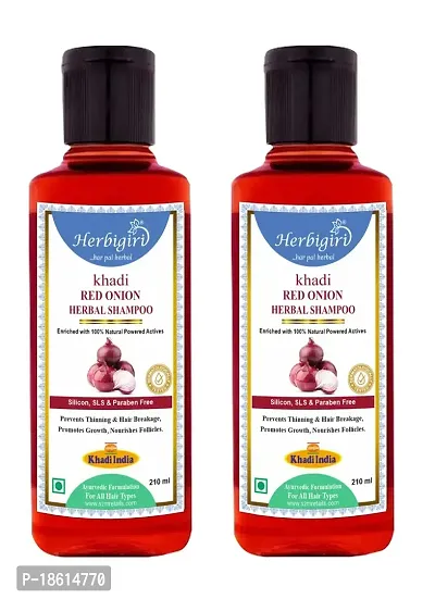 Herbigiri Khadi Natural Red Onion Herbal Shampoo SLS FREE 210ml Pack of 2