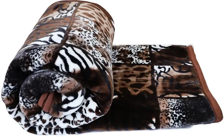 Super Soft Tiger Print Double Bed Mink Blanket Size with 220x240 Cm - 2Kg (Pack of 1) (Coffee)