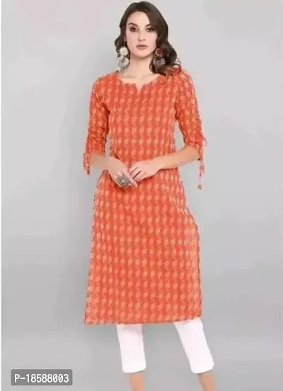 A-Line Orange Cotton Kurta for Women-thumb0