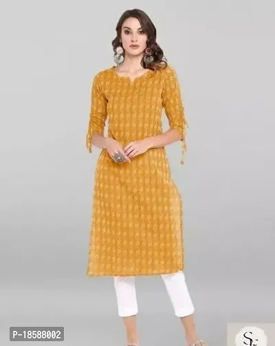 A-Line Yellow  Cotton Kurta for Women