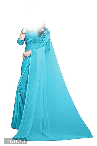 Stylish Georgette Sky Blue Solid Saree with Blouse piece