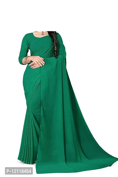 Stylish Georgette Dark Green Solid Saree with Blouse piece-thumb0