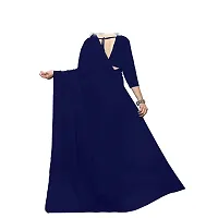 Stylish Georgette Navy Blue Solid Saree with Blouse piece-thumb2