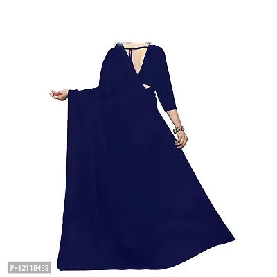 Stylish Georgette Navy Blue Solid Saree with Blouse piece-thumb3