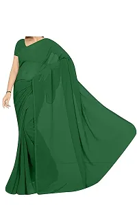 Stylish Georgette Dark Green Solid Saree with Blouse piece-thumb2