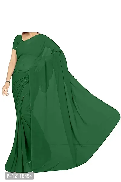 Stylish Georgette Dark Green Solid Saree with Blouse piece-thumb3