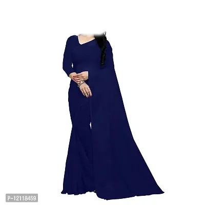 Stylish Georgette Navy Blue Solid Saree with Blouse piece-thumb0