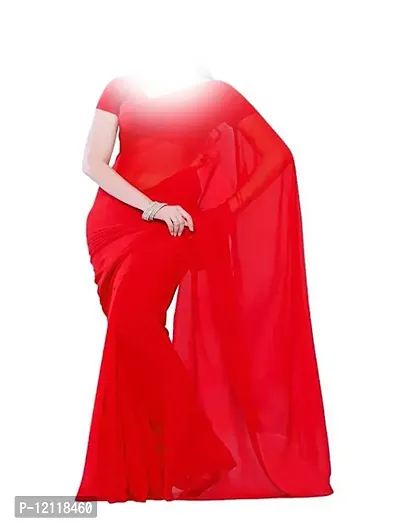 Stylish Georgette Red Solid Saree with Blouse piece-thumb0