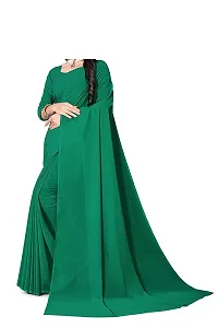 Stylish Georgette Dark Green Solid Saree with Blouse piece-thumb1