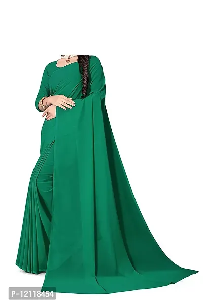 Stylish Georgette Dark Green Solid Saree with Blouse piece-thumb2