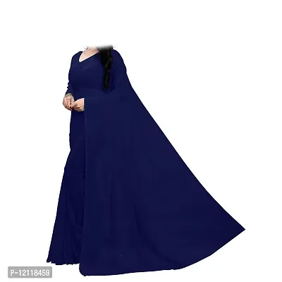 Stylish Georgette Navy Blue Solid Saree with Blouse piece-thumb2