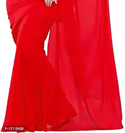 Stylish Georgette Red Solid Saree with Blouse piece-thumb2